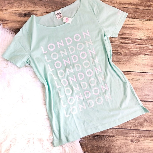 PINK Victoria's Secret Tops - VS PINK | Short Sleeve Teal London Tee (VS79103)